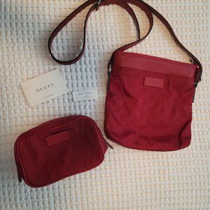 AUTHENTIC GUCCI Red Crossbody and Makeup Bag